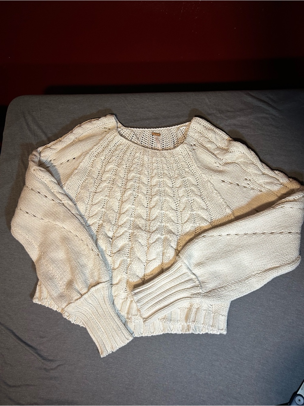 Free People Cream Cable Crewneck Sweater